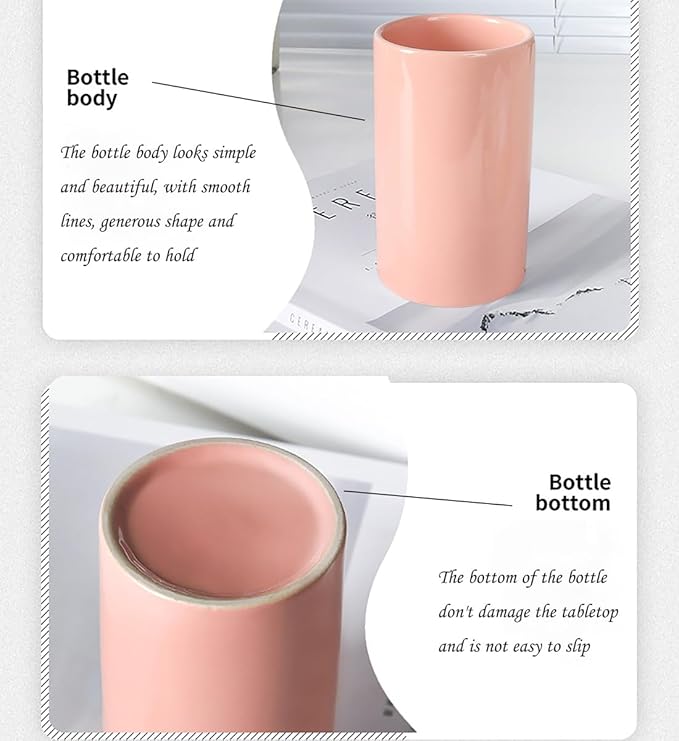 Pink Ceramic Toothbrush Holders, Bathroom Tumbler Cups,Toothbrush Cup, Bathroom Counter Organizer(300ml)