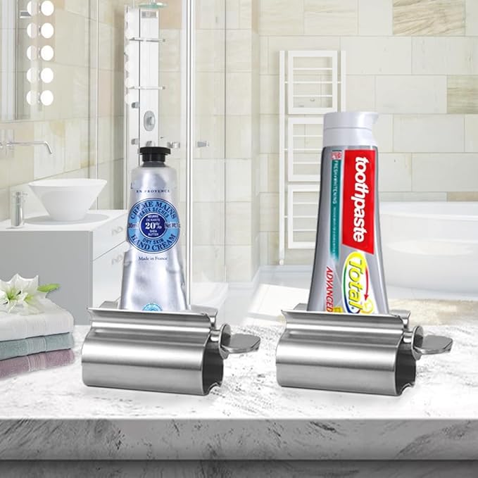 Toothpaste Squeezer - Metal Tube Squeezer Stainless Steel Tube Wringer UDQYQ Toothpaste seat Holder Stand (Silver)