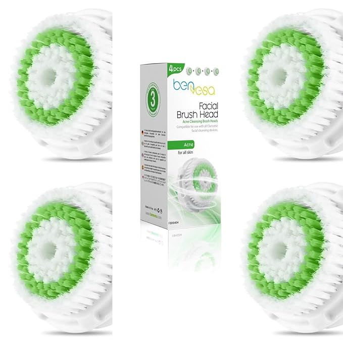 Acne Replacement Brush Heads – Compatible with Clarisonic Mia 1, Mia 2, Mia Fit, Alpha Fit, Smart Profile Uplift – 4 Pack