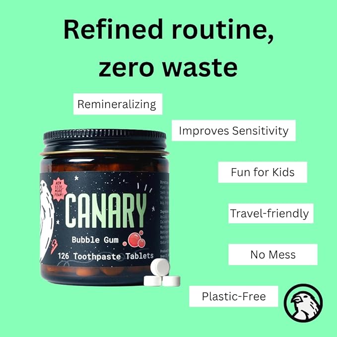Canary Nano Hydroxyapatite Toothpaste Tablets Bubble Gum - Remineralizing, Fluoride Free, All Natural Tabs with Xylitol - Great for Kids, Plastic Free - 126 Count