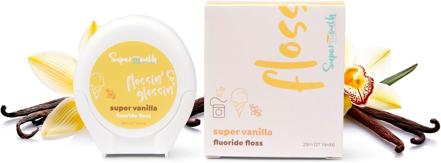 SuperMouth® Fluoride Floss – Patented Expanding Floss Removes 40% More Plaque, Nano-Hydroxyapatite, Vitamins D3 & K2, Xylitol, No Forever Chemicals, Strengthens Enamel & Gums – 4 Flavor Options