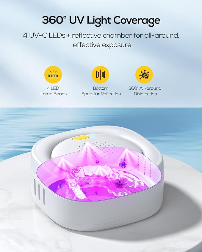 Nulaxy UVC Retainer Case with Fan, Magnetic Closure Aligner Case Includes Vent Holes and Mirror, Portable Retainer Box with Removal Tool and Brush, White