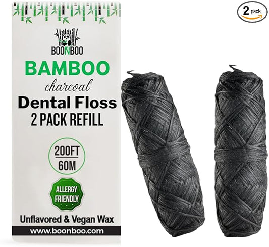 BOONBOO Dental Floss Refill, Charcoal Woven Thread, 2 Pieces, Unflavored