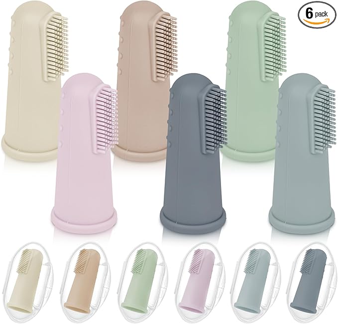 Baby Toothbrush Set, 6 Pcs Soft Infant Finger Toothbrush with 6 Boxes, Newborns Toddler Silicone Baby Tooth Brush 0-6 Months 6-12 Months