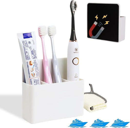 Cruise Essentials 2026 – Magnetic Toothbrush Holder for Cruise Ship Cabin, Wall-Mounted Cruise Bathroom Organizer, Travel Toothbrush Holder for Caribbean Cruise & Alaskan Cruise Must Haves (White)