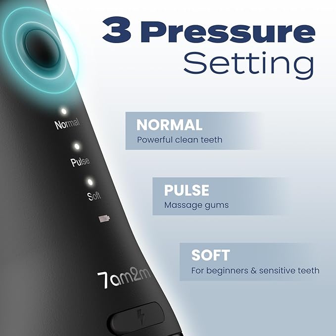 7AM2M Water Dental Flosser Cordless for Teeth with 3 Modes, Rechargeable Travel Portable Cleaner (Black)