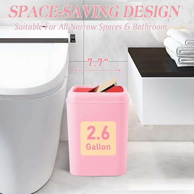 Pink Bathroom Accessories Set, Pink and Gold Bathroom Accessories with Trash Can, Soap Dispenser, Soap Dish, Toothbrush Holder and Q-tip Holders