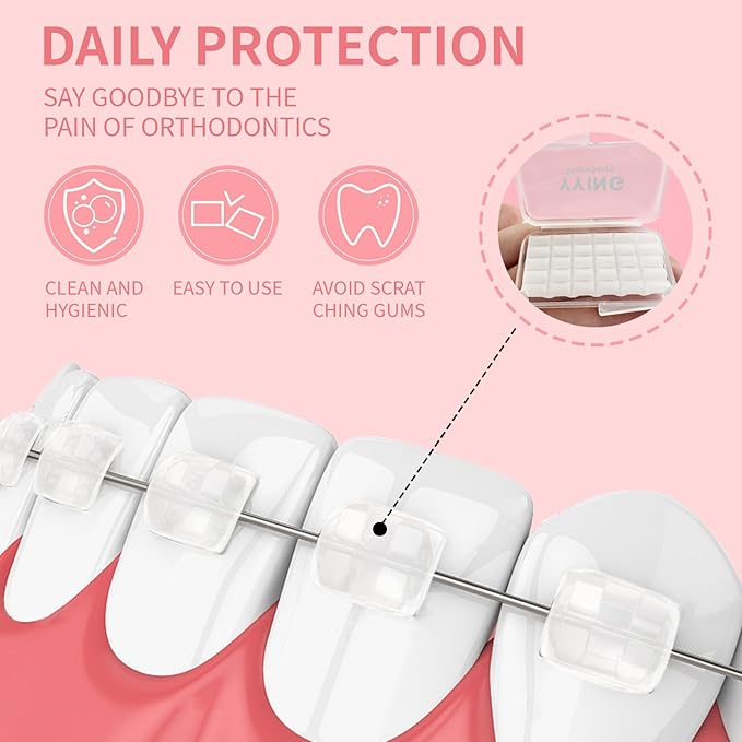 1+3 Pack Orthodontic Wax for Braces Aligners 120 Precut Wax Dots, Braces Wax, Hardcover Box Dental Wax with Mirror for Home Travel Office, Strawberry Flavored