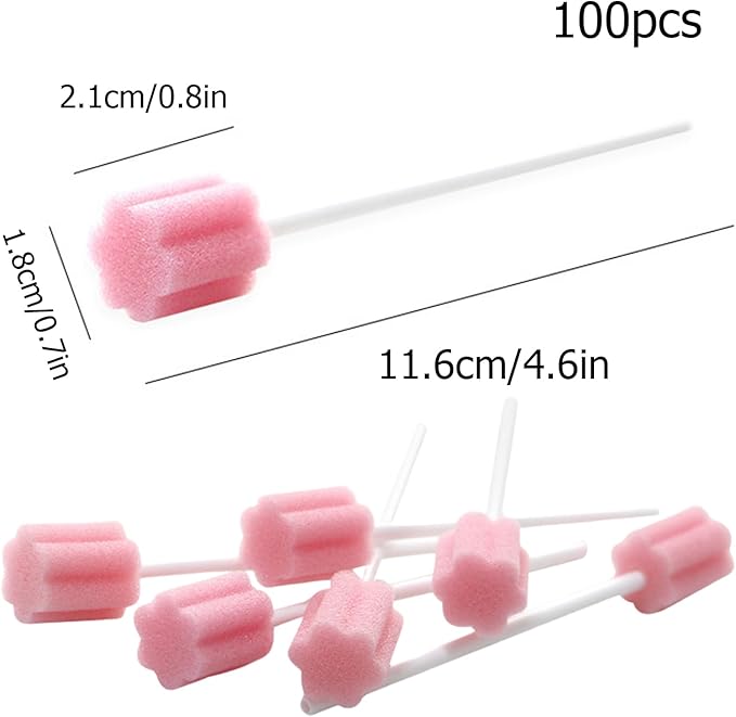 100 Pcs Disposables Orals Care Sponge Swabs Mouth Sponge on Stick Orals Care Sticks Mouth Swabs Tooth Tool