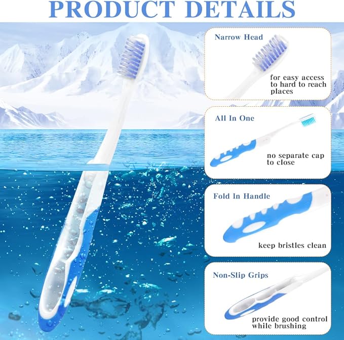 Travel Toothbrush, 4PCS Portable Travel Toothbrush Set,Mini Tooth Brush Built in Cover Soft Travels Size Folding Toothbrushs Individually Wrapped ToothBrushes for Adults Kids Hiking Camping Traveling