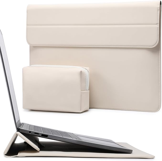 HYZUO 15 Inch Laptop Sleeve Case with Stand for MacBook Air 15 M4 A3241 M3 A3114 M2 A2941 2025-2023, 15" Surface Laptop 7/6/5/4, MacBook Pro 15 A1990 A1707 2019-2016, with Pouch, Beige