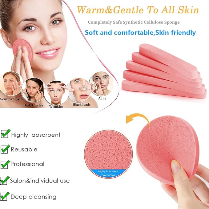 Compressed Facial Sponge,Reusable Makeup Blender 60 Count,Soft Round Wash Sponges for Estheticians Makeup Removal,Face Cleansing Exfoliating Compress Spa Pads for Women,Coral Pink