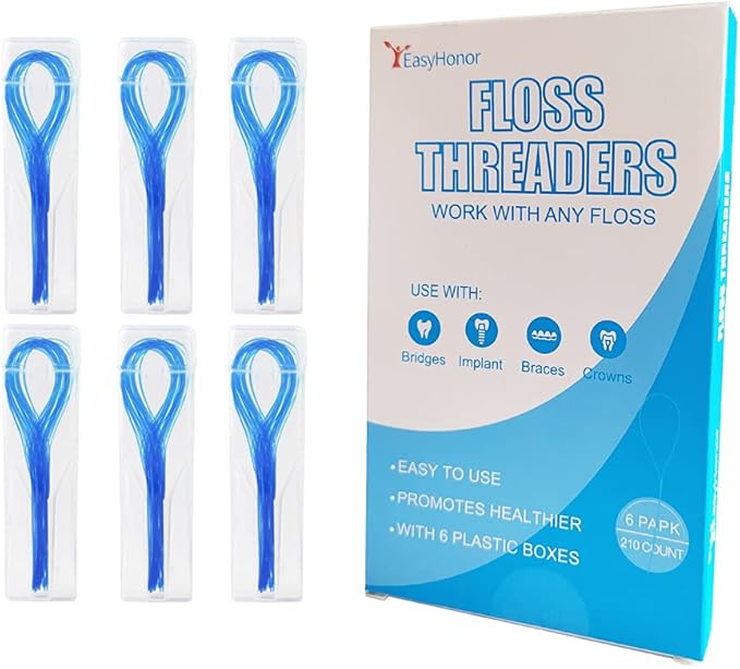 EasyHonor Dental Floss Threaders for Braces, Bridges, and Implants,210 Count (Pack of 6)