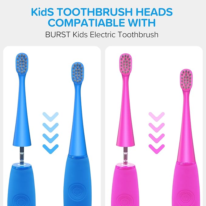 Replacement Toothbrush Heads Compatiable with Burst Kids Electric Toothbrush, Soft Charcoal Bristles for Gentle on Gum & Deep Cleaning, Blue, Pack of 10