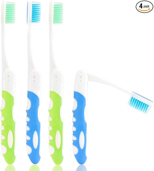 Travel Toothbrush, 4PCS Portable Travel Toothbrush Set,Mini Tooth Brush Built in Cover Soft Travels Size Folding Toothbrushs Individually Wrapped ToothBrushes for Adults Kids Hiking Camping Traveling