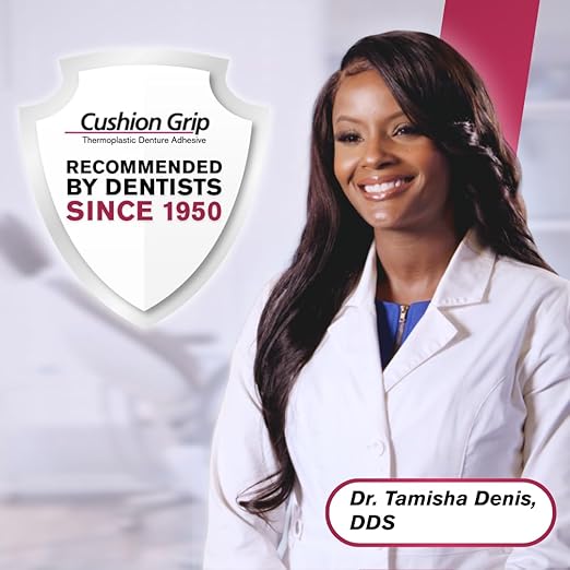 Cushion Grip Thermoplastic Denture Adhesive 1oz (5 Pack)–Extra Strong Hold Up to 4 Days, Unmatched Strength, Waterproof & Zinc Free, Relieves Sore Gums, Comfortable Refit, Long Lasting Denture Refit