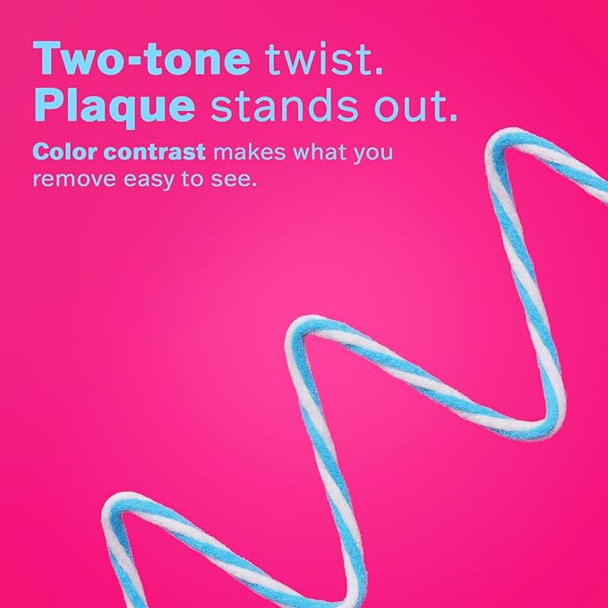 Twist Woven Dental Floss, Two-Tone Color Fibers for Visible Plaque Tracking, Shred-Resistant Braided Texture, Smooth Ribbon-Like Glide, Gentle on Gums, Mint + Xylitol, 3-Pack (33 yd Each)