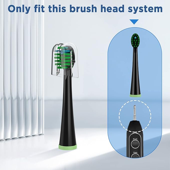Replacement Toothbrush Heads for All Waterpik Sonic Fusion Models (SF-01, SF-02, SF-03, and SF-04 Series), Compact, with Covers, 10 Count, Black