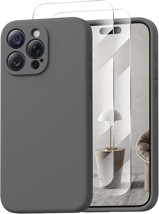 Magnetic for iPhone 15 Pro Case, Compatible with MagSafe, with 9H Nano Screen Protectors, Full Camera Protection, Silicone Shockproof Microfiber Lining Phone Case 6.1", Space Gray
