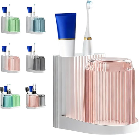 Toothbrush Holder,Bathroom Toothbrush Holder Suitable for Bathroom Organizer Place The Cup Upside Down to Drain Bathroom Stands for Storing Toothpaste Toothbrushes and Other Toiletries (Pink)