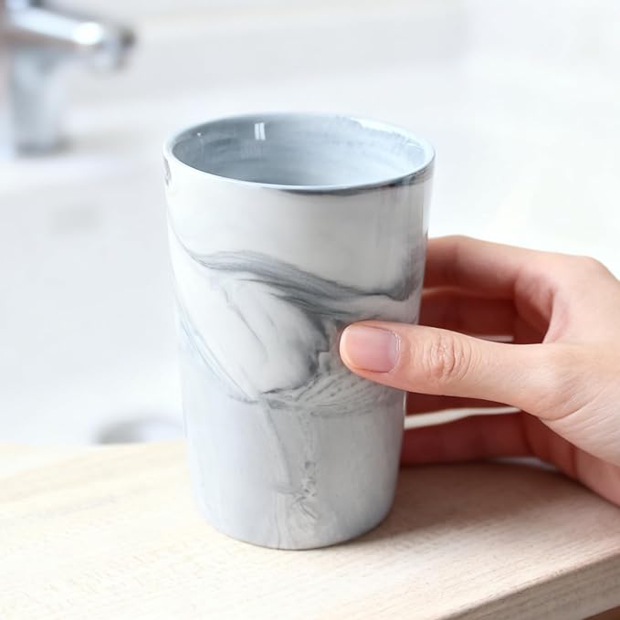 Marble Toothbrush Holder - 2 Ceramic Toothbrush Holders, Suitable for use in The Bathroom, Modern Bathroom Toothbrush and Toothpaste Set, Bathroom countertop Storage Organizer。