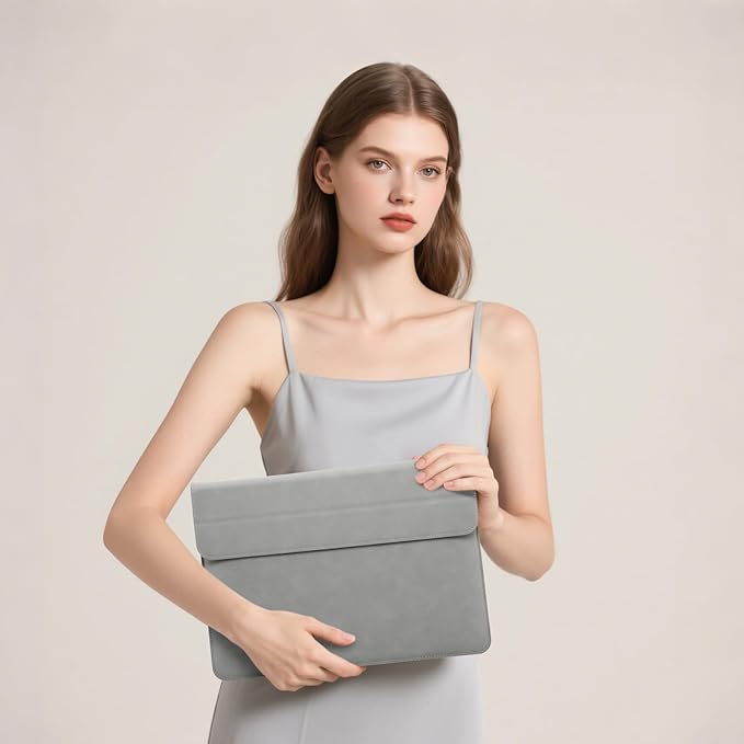 HYZUO 15-16 Inch Laptop Sleeve Case with Stand Feature for MacBook Pro 16 M4/M3/M2/M1 Pro/Max 2025-2019, XPS 15, MacBook Pro 15 2015-2012, Samsung Galaxy Book Flex/Pro 15, Light Gray