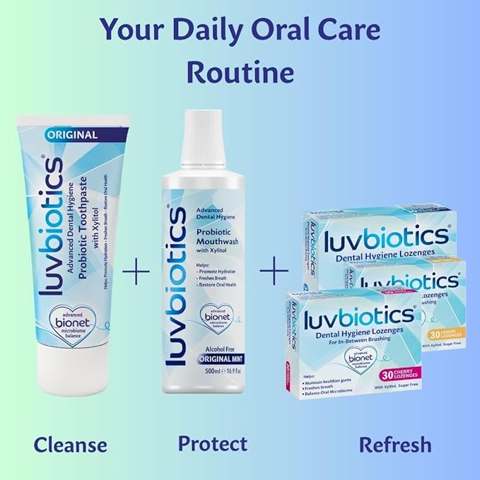 Luv Biotics Sugar Free Original Mint Lozenges with Oral Probiotics,Xylitol & Aloe Vera for Fresh Breath, Dry Mouth Relief, Gum Health & Oral Microbiome Support – 30 Lozenges