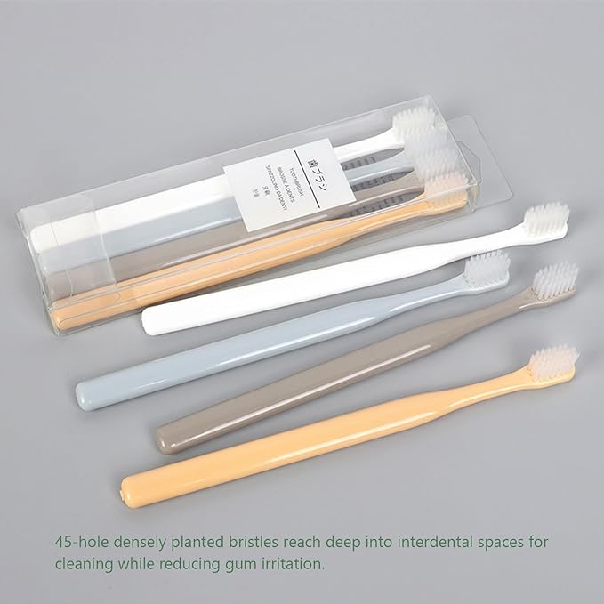 Minimalist Solid-Color Soft-Bristle Toothbrushes, 4-Pack Family-Size Travel Toothbrushes