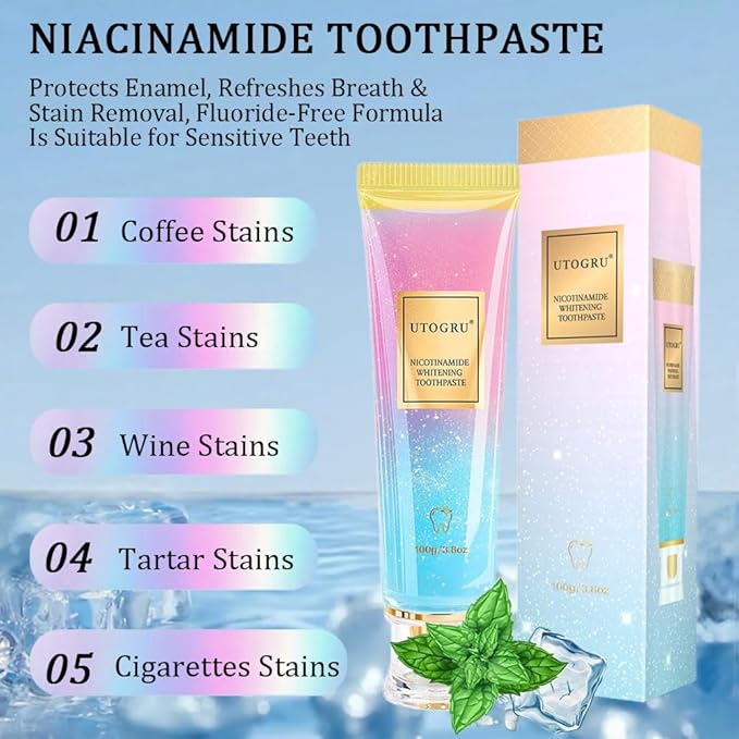 Utogru Niacinamide Whitening Toothpaste – Enamel Repair, Stain Removal, Fluoride-Free, 3.8oz