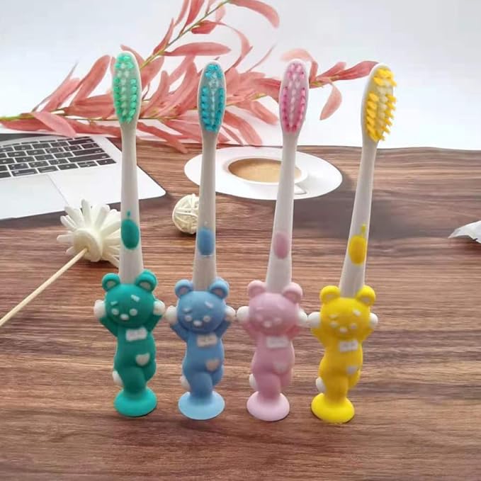 HOMOCONO 24pcs Bear-Shaped Toothbrush Soft Bristles Ergonomic Handle for Oral Care Pink Green Blue Yellow Comfortable Grip for Boys