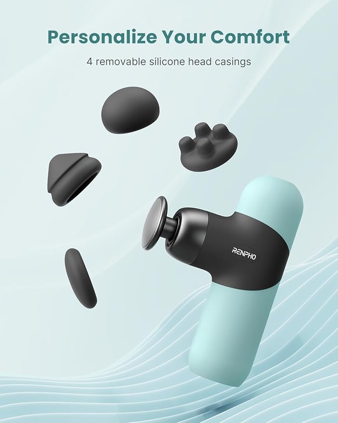 RENPHO Mini Thermal Massage Gun with Heat, Valentines Birthday Gifts for Women Men, Portable Deep Tissue Percussion Massager, Color Silicone Sleeves Travel Size with Carry Case, Mint