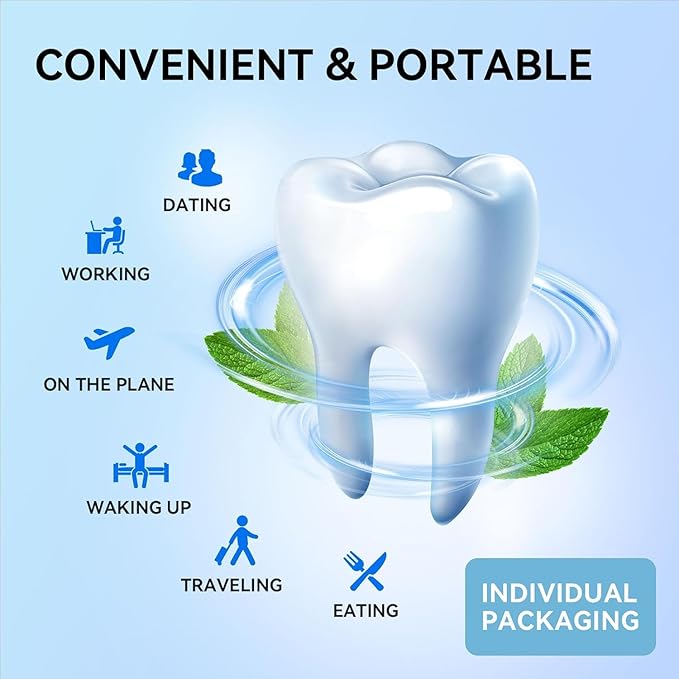 Mouthwash Travel Size Portable Packets to Go, Alcohol & Fluoride Free Fresh Mint MouthwashStrips for Superior Oral Hygiene,30 Individual Disposable Mouthwash Packs(Pack of 30)