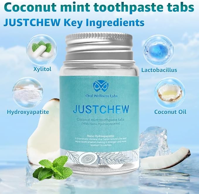 Toothpaste Tablets - Nano Hydroxyapatite,Fluoride & Plastic Free, Eco & Travel Friendly，Natural Whitening Toothpaste - Remineralize with NHA （2 Bottle / 2 Month-Coconut Mint）