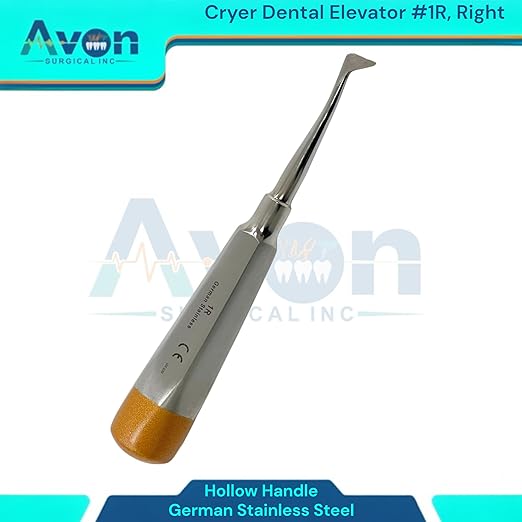 Root and Tooth Extraction Dental Cryer Elevator Pick, Sharp Angled Tip, Color-Coded Handle Ends | Autoclave-Safe German Stainless Steel Dental Instruments (1, #1R Cryer - Gold End)