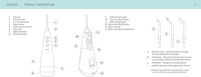 Ordo Water Flossers for Teeth, Cordless IPX7 Waterproof Oral Irrigator, 3 Pressure Settings, Portable, Rechargeable Electric Sonic Flosser, Dental Professional Recommended, Pearl Violet