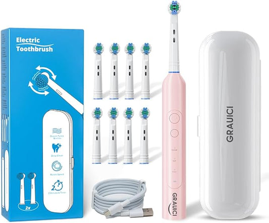 Deep Clean Rechargeable Electric Powered Toothbrush,Pressure Sensor to Protect Gums (Pink)