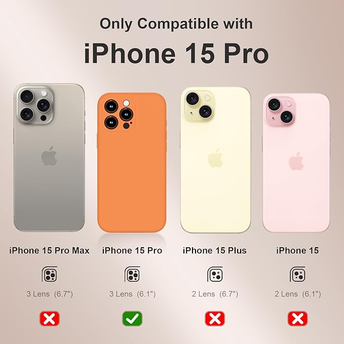 Magnetic for iPhone 15 Pro Case, Compatible with MagSafe, with 9H Nano Screen Protectors, Full Camera Protection, Silicone Shockproof Microfiber Lining Phone Case 6.1", Kumquat