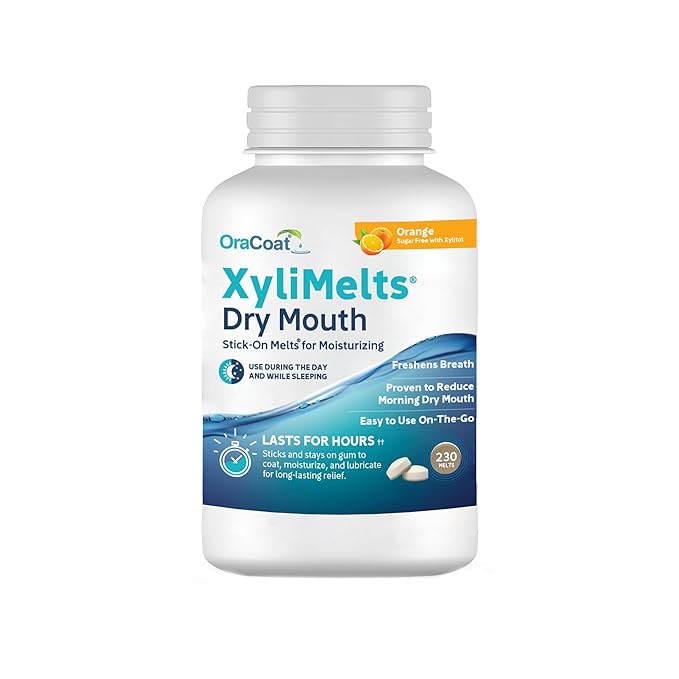 Oracoat XyliMelts for Dry Mouth Night Time or Day - Moisturizing Dry Mouth Adhering Discs, Sugar Free with Xylitol, 230 Count, Orange Flavor, 8-Hour Relief