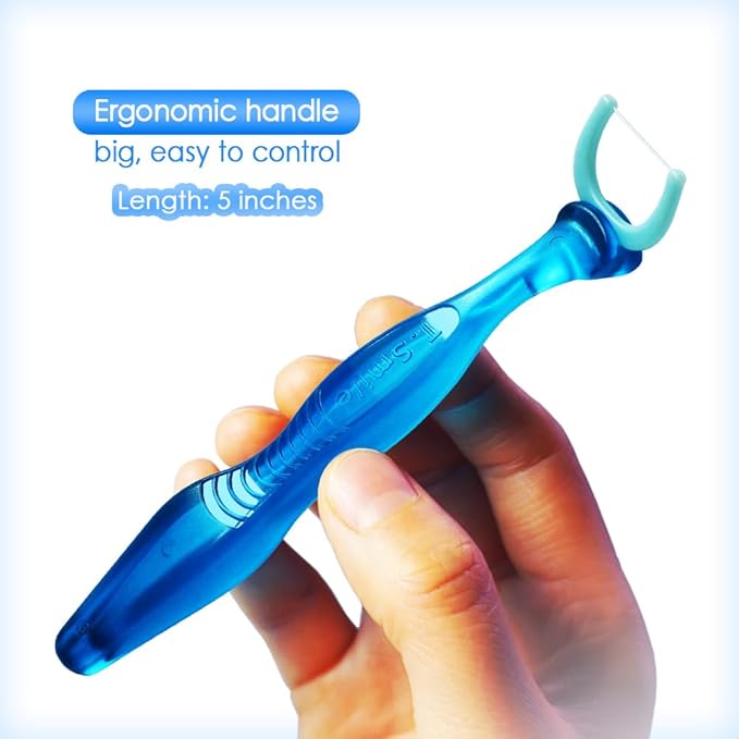 T.Smile NoFuss Dental Flosser Kit, 5-inch Long Handle & Refill Heads, Extra-Strength Floss for Comfortable Clean, Fluoride Free (120 Extra-Strength Floss Refills)