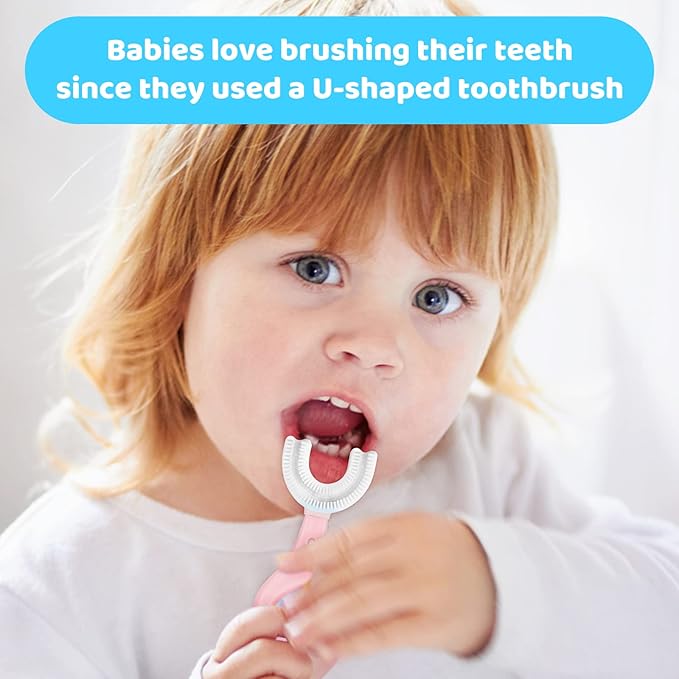 4-in-1 U-Shaped Toothbrush Set - Infant to Toddler Oral Care - Food Grade Silicone - Perfect for Age 1-6 (4-Pack) Baby Essentials Gift