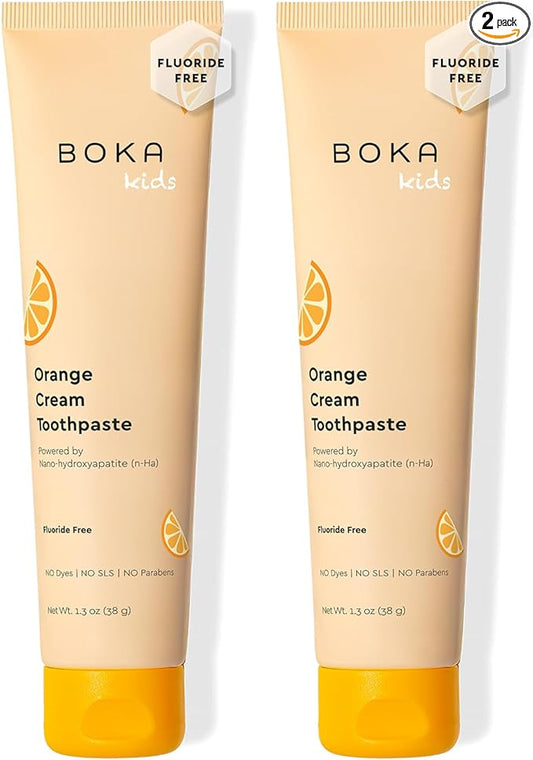 Boka Fluoride Free Toothpaste Nano Hydroxyapatite Toothpaste - Orange Cream Flavor, 1.3 oz 2pk US Manufactured