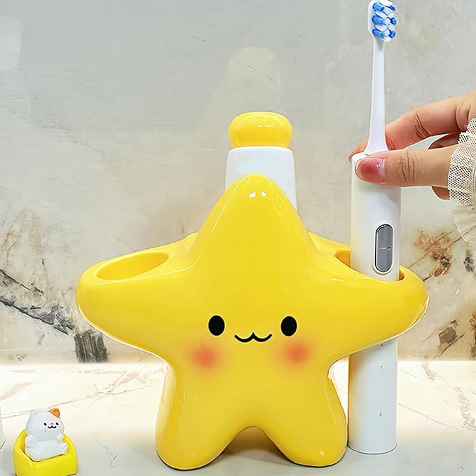 Adjustable Toothbrush Storage Rack with Detachable Cloud Tray Bathroom Countertop Toothpaste Holder Organizers
