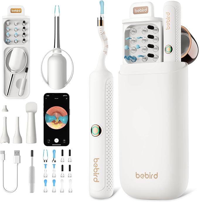Bebird Earsight Plus R37R Ear Cleaning Camera Wax Removal Tool kit, Flexible Earwax Cleaner Scope Otoscope Cam Light, Visual Earpick Tweezers Wireless Ear-Wax Remover for Adults & Kids - White