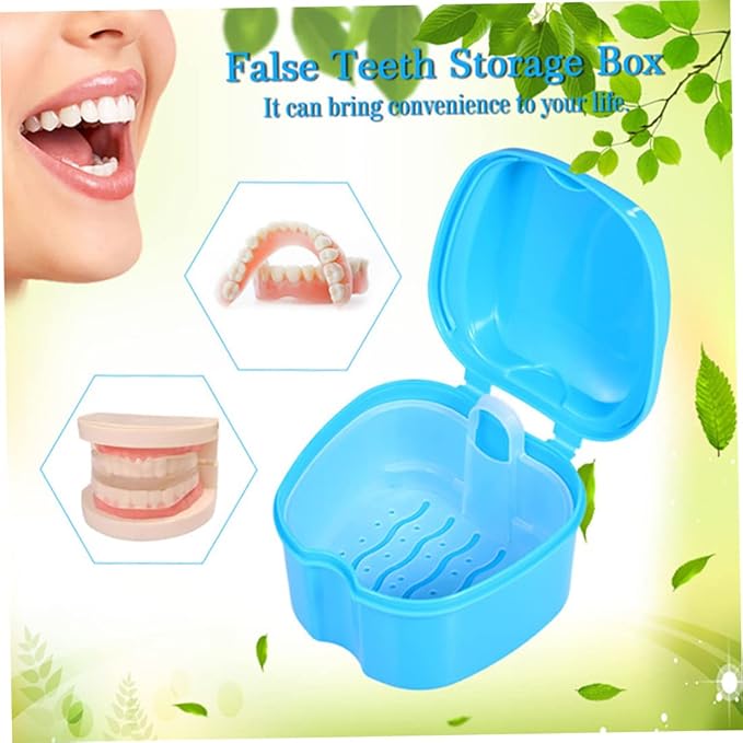 1PC Strong Denture Box With Simple Retrieval Tab Denture Bath Case False Teeth Storage Premium Mouth Guard Box Perfect To Safe Guard Dentures And Valuables(Blue)