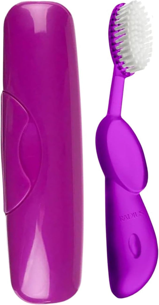 RADIUS Toothbrush Original Big Brush, BPA Free ADA Accepted - Right Hand - Purple Brush with Purple Case