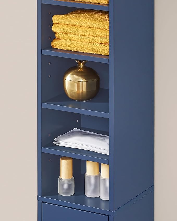 SoBuy Bathroom Narrow Storage Cabinet Skinny Tall Unit with Adjustable Shelves Slender Anti-Tipping Floor Standing Cupboard, Blue BZR34-B