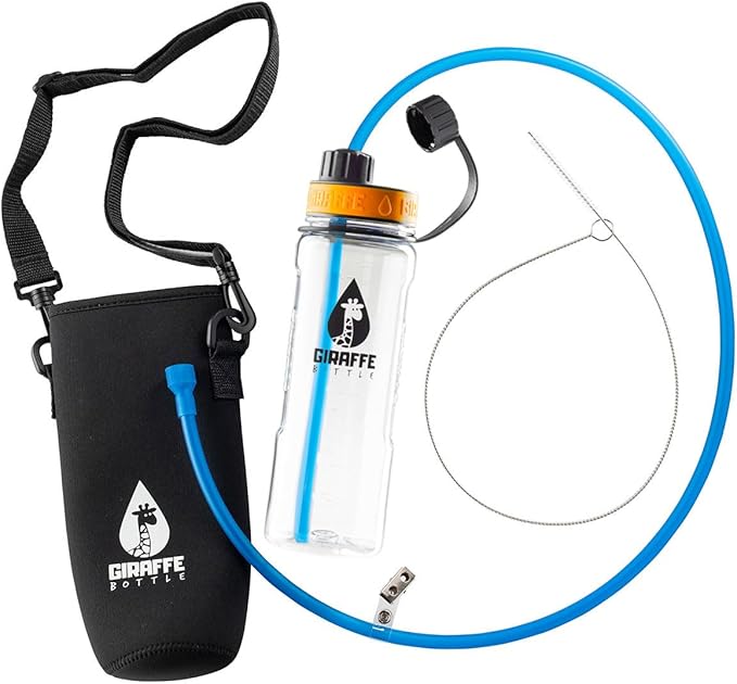 Giraffe Bottle Journey Hydration System, Clear Tritan Bottle, 36 inch / 92 cm Journey Straw, with Neoprene Bottle Carrier