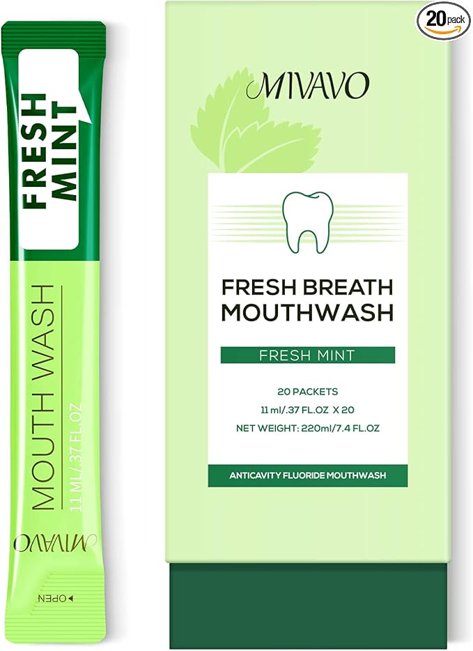 Travel Sizet Mouthwash Portable Strip Mouthwash for Fresh Breath Nnatural Fluoride Fre 20 Packets (Mint)