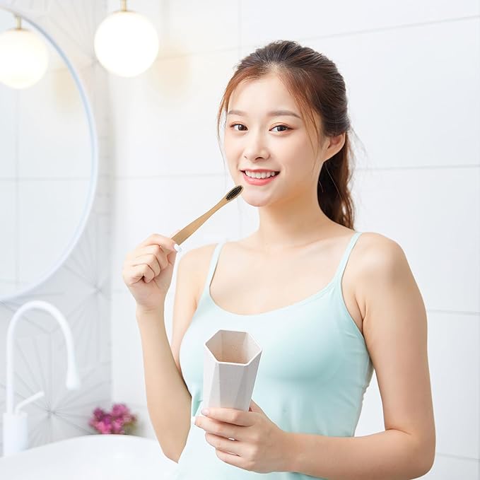 Toothbrushes for Adults 10Pcs Soft Nylon Bristles Disposable Eco-Friendly Manual Toothbrush Set with Natural Handle for Travel and Daily Oral Care