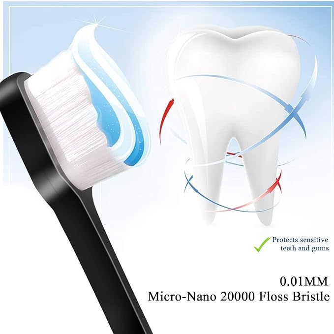 DI QIU REN 4Pcs Extra Soft Toothbrush, Ultra Soft-bristled Adult Toothbrush Micro-Nano 20000 Floss Bristle Good Cleaning Effect for Sensitive Teeth Oral Gum Recession (2 White & 2 Black)